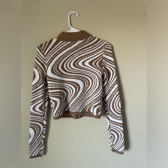 Hollister thick knit brown and White abstract swirl Zip-Up Sweater NWOT Small - Picture 5 of 9